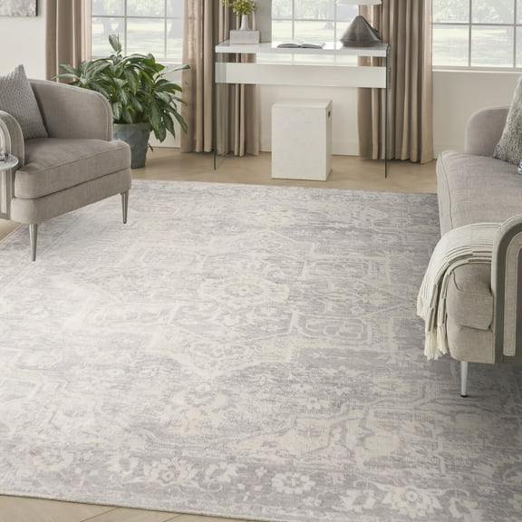 Nourison Astra Machine Washable 9' x 12' Grey Vintage Indoor Rug