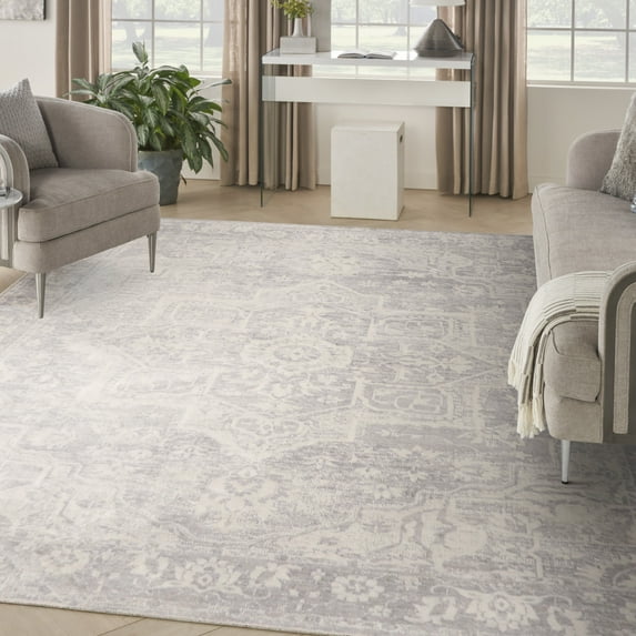 Nourison Astra Machine Washable 9' x 12' Grey Vintage Indoor Rug