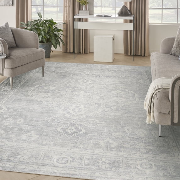 Nourison Astra Machine Washable 9' x 12' Light Grey Vintage Indoor Rug