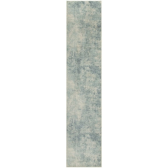 Nourison Astra Machine Washable Abstract Blue Ivory 2'2" x 10' Area Rug (2x10)