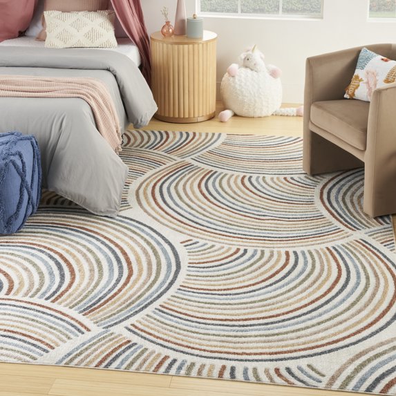 Nourison Astra Machine Washable Abstract Ivory/Multi 7'10" x 10' Kids Area Rug (8x10)