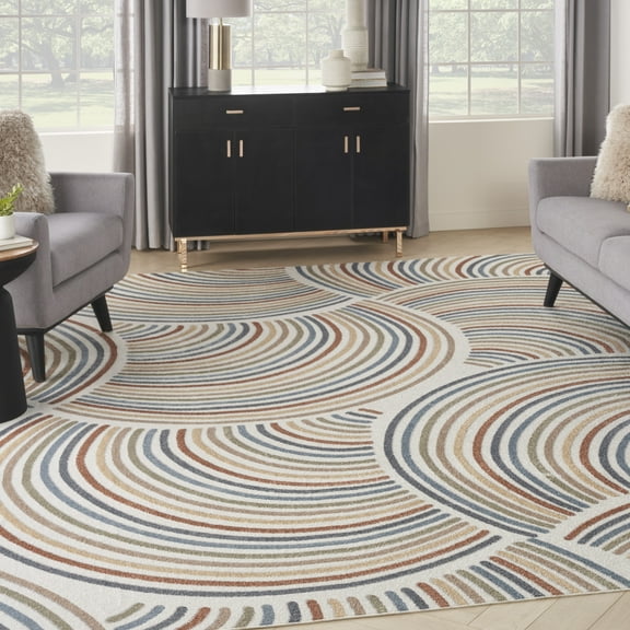 Nourison Astra Machine Washable Abstract Ivory/Multi 9' x 12' Kids Area Rug (9x12)