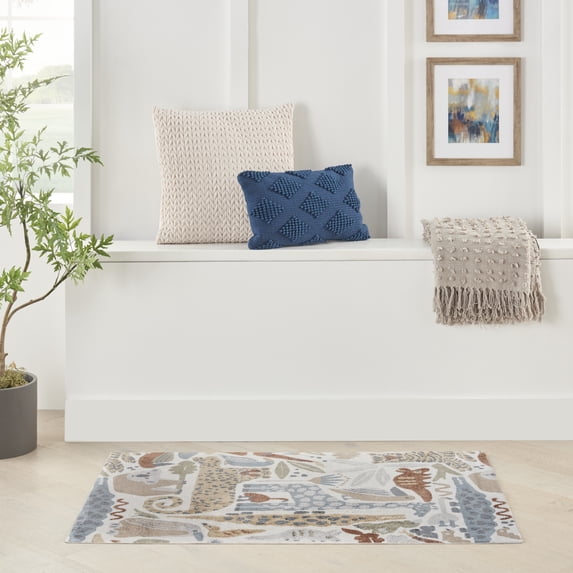 Nourison Astra Machine Washable Animals Ivory 3'3" x 5' Area Rug (3x5)