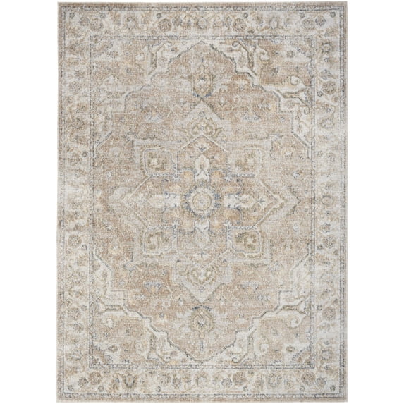 Nourison Astra Machine Washable 5'3" x 7' Beige Vintage Indoor Flatweave Rug