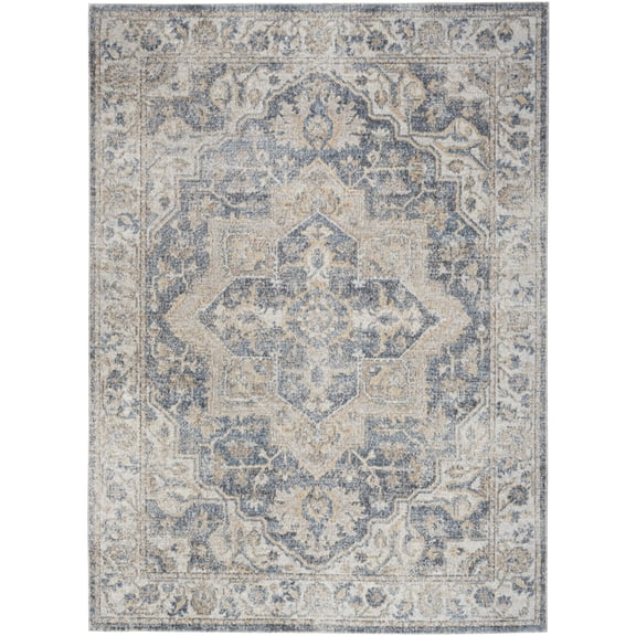 Nourison Astra Machine Washable 5'3" x 7' Grey Blue Vintage Indoor Flatweave Rug