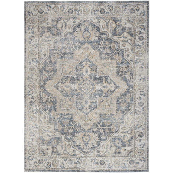 Nourison Astra Machine Washable 5'3" x 7' Grey Blue Vintage Indoor Flatweave Rug