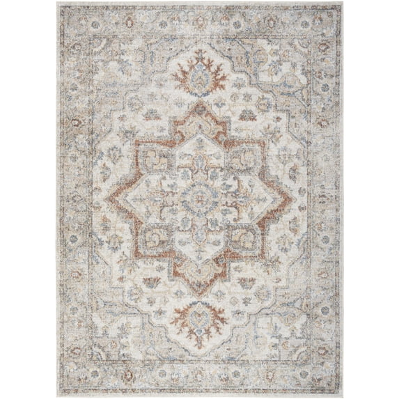 Nourison Astra Machine Washable 5'3" x 7' Grey Multicolor Vintage Indoor Flatweave Rug