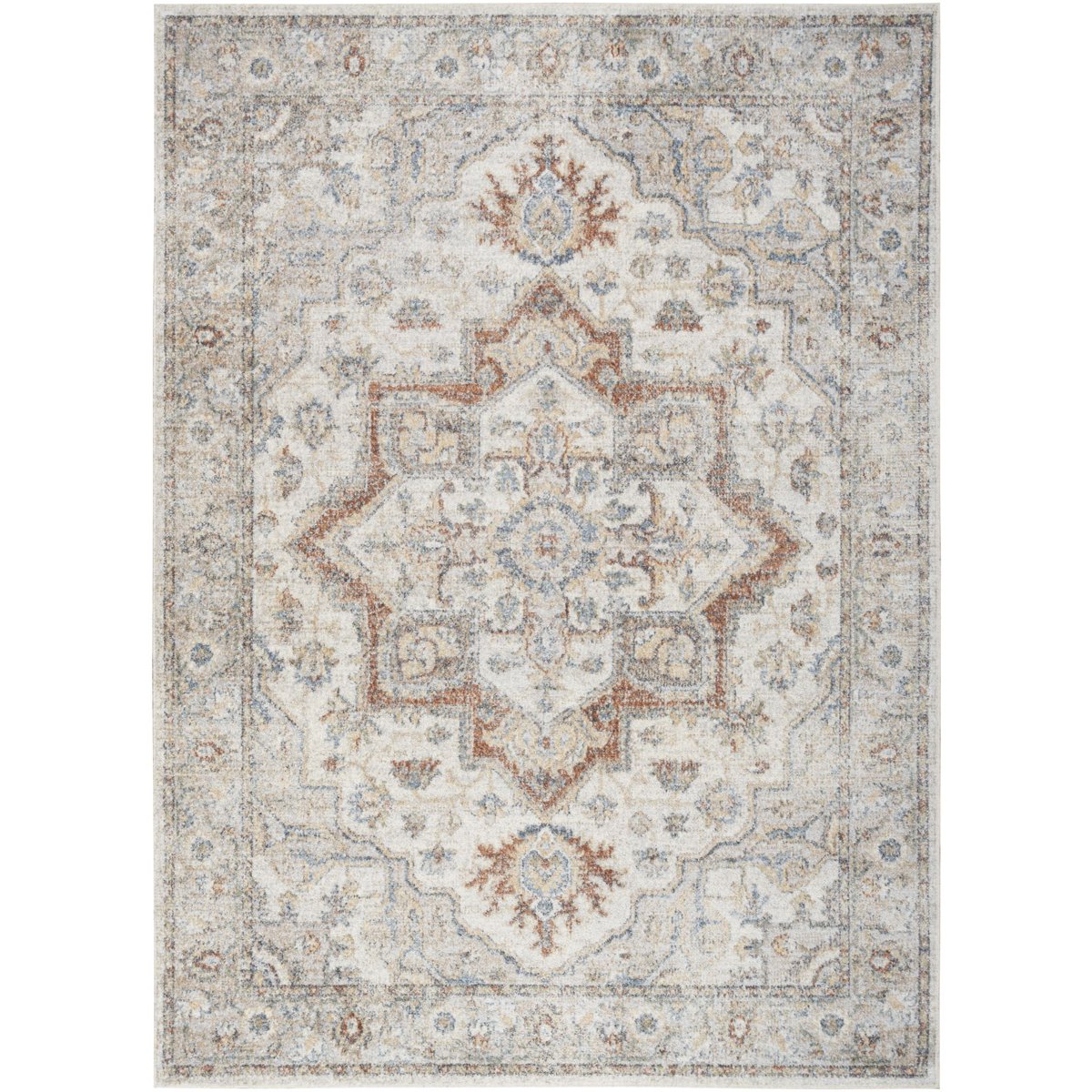Nourison Astra Machine Washable 5'3" x 7' Grey Multicolor Vintage Indoor Flatweave Rug