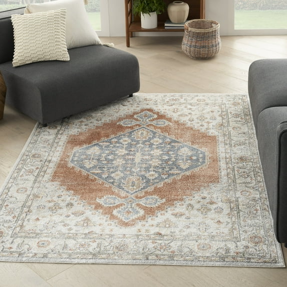 Nourison Astra Machine Washable Bohemian Grey/Multi 5'3" x 7' Area Rug, (5x7)