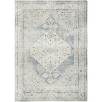 Nourison Astra Machine Washable Bohemian Light Blue 5'3" x 7' Area Rug, (5x7)