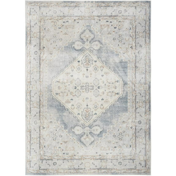 Nourison Astra Machine Washable Bohemian Light Blue 5'3" x 7' Area Rug, (5x7)