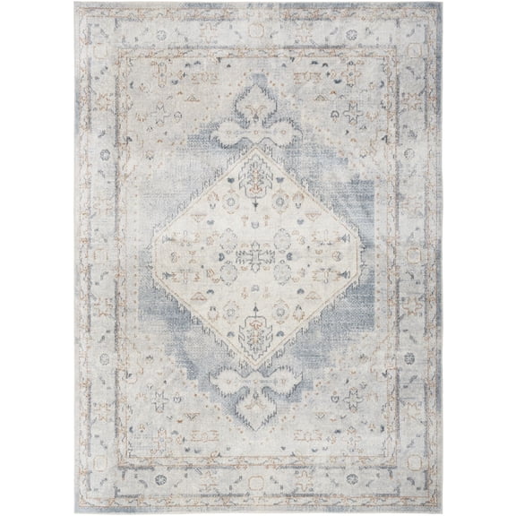 Nourison Astra Machine Washable 5'3" x 7' Light Blue Vintage Indoor Flatweave Rug