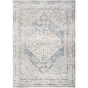 Nourison Astra Machine Washable 53" x 7 Light Blue Vintage Indoor Flatweave Rug