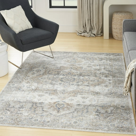 Nourison Astra Machine Washable Bohemian Silver Grey 5'3" x 7' Area Rug, (5x7)