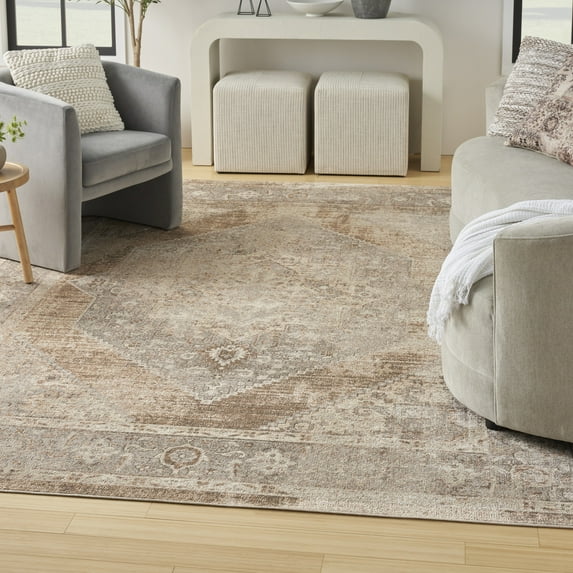 Nourison Astra Machine Washable Center medallion Beige 9' x 12' Area Rug (9x12)