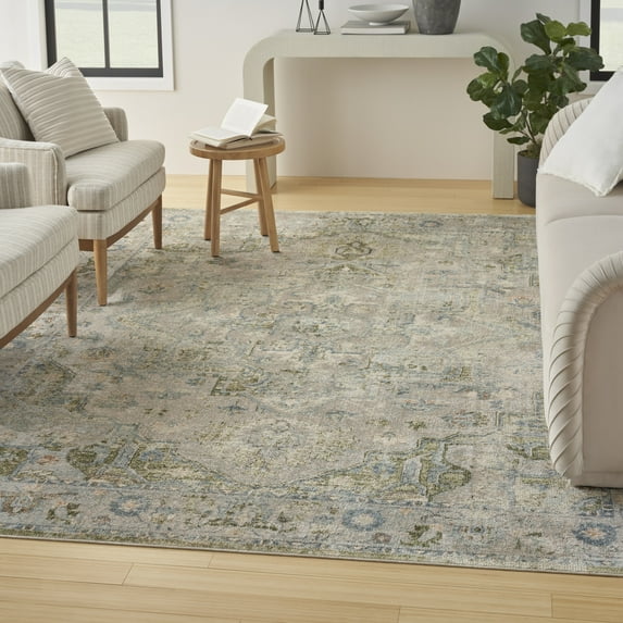 Nourison Astra Machine Washable Center medallion Blue Green 6'7" x 9' Area Rug (7x9)