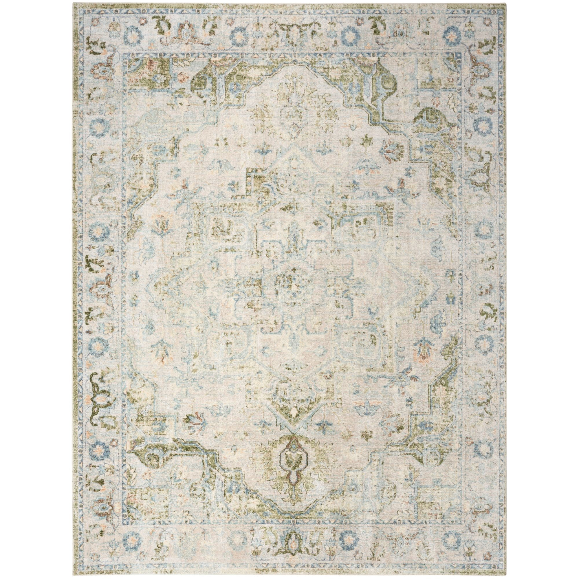 Nourison Astra Machine Washable 6'7" x 9' Blue Green Vintage Indoor Flatweave Rug