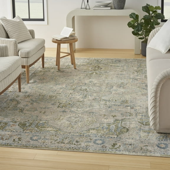 Nourison Astra Machine Washable Center medallion Blue Green 7'10" x 10' Area Rug (8x10)
