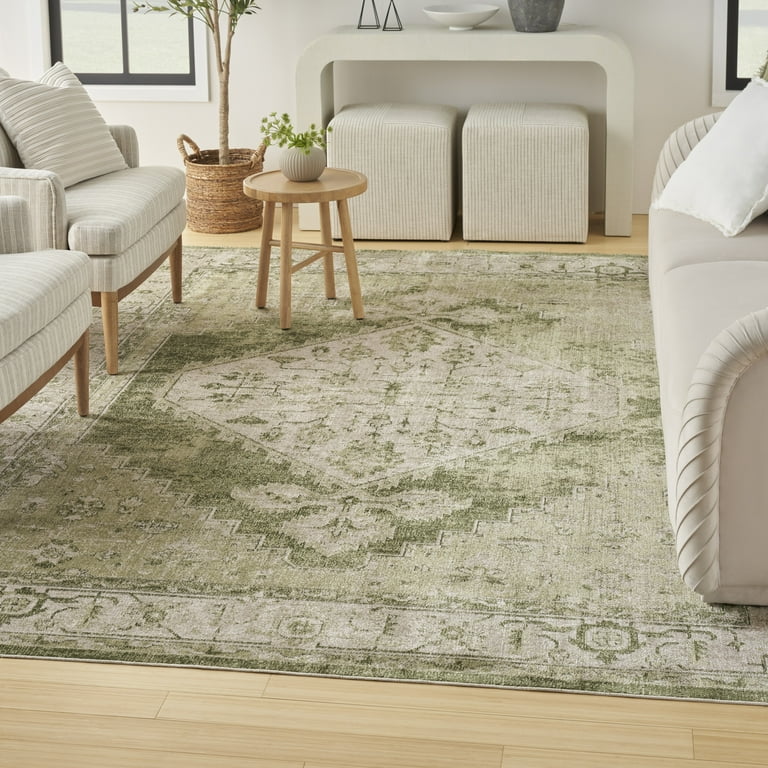 Nourison Astra Machine Washable Center medallion Ivory Green 6'7