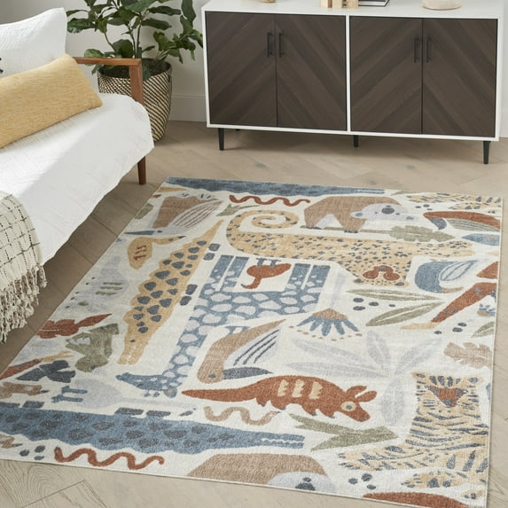 Nourison Astra Machine Washable Contemporary Ivory 5'3" x 7' Area Rug, (5x7)