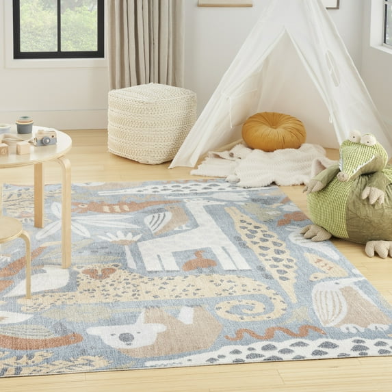 Nourison Astra Machine Washable Contemporary Multicolor 5'3" x 7' Kids Area Rug, (5x7)