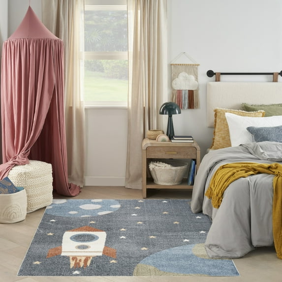 Nourison Astra Machine Washable Contemporary Sky Blue 5'3" x 7' Kids Area Rug, (5x7)