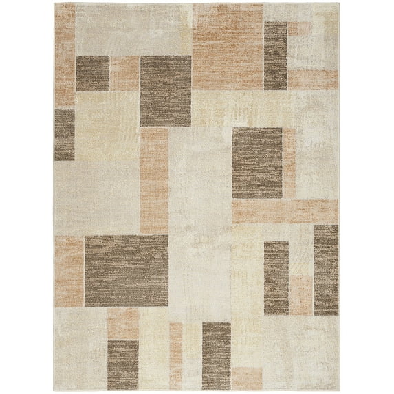 Nourison Astra Machine Washable Geometric Beige Multicolor 5'3" x 7' Area Rug, (5x7)