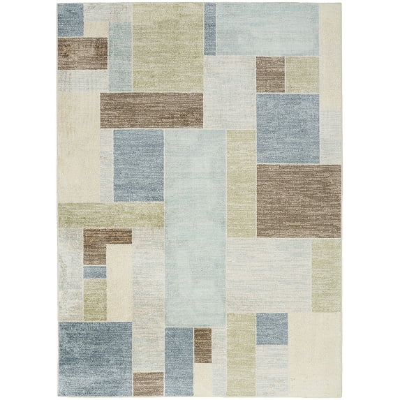 Nourison Astra Machine Washable Geometric Blue Green Multi 4' x 6' Area Rug, (4x6)