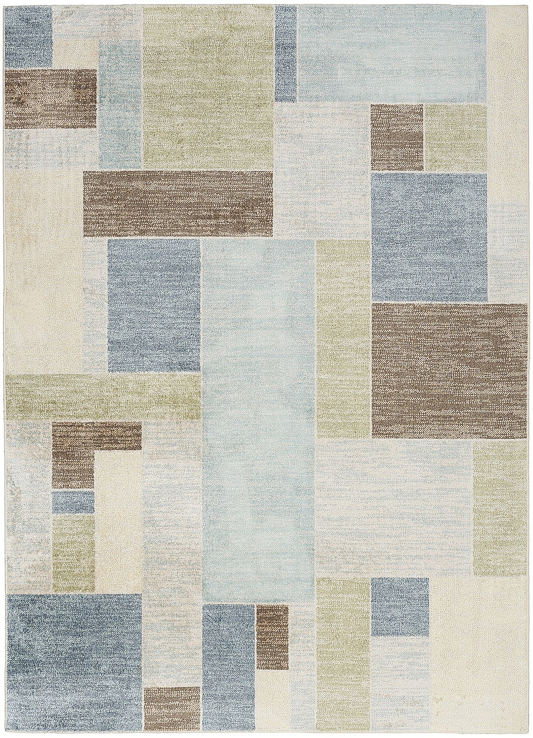 Blue Green Multi Rectangular Washable Synthetic Rug