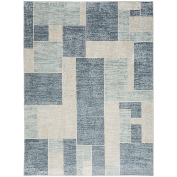 Nourison Astra Machine Washable 4' x 6' Blue Ivory Modern Indoor Flatweave Rug