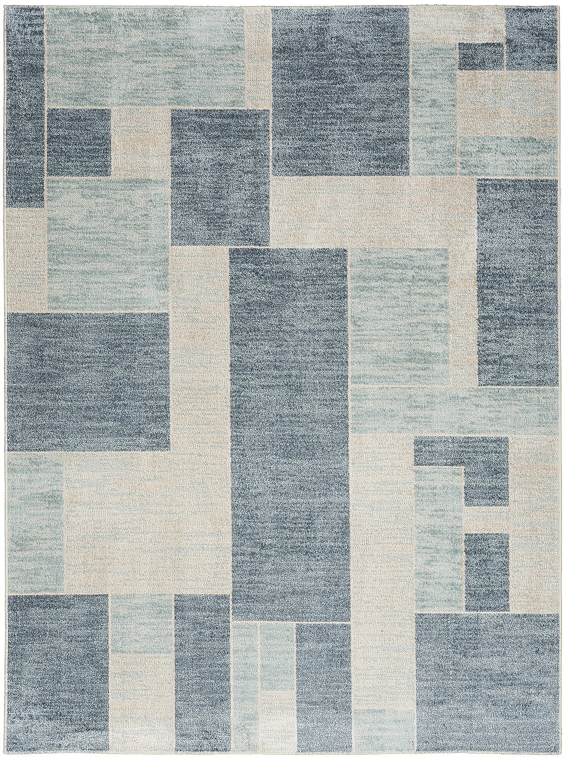Blue Ivory Geometric 5' x 7' Machine Washable Area Rug