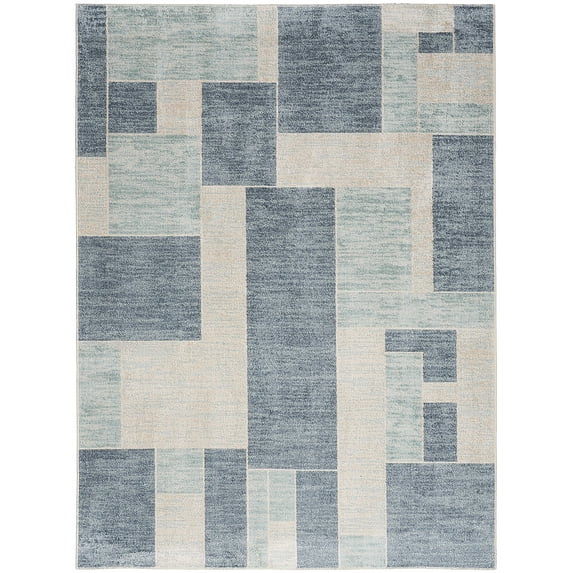 Nourison Astra Machine Washable Geometric Blue Ivory 5'3" x 7' Area Rug, (5x7)