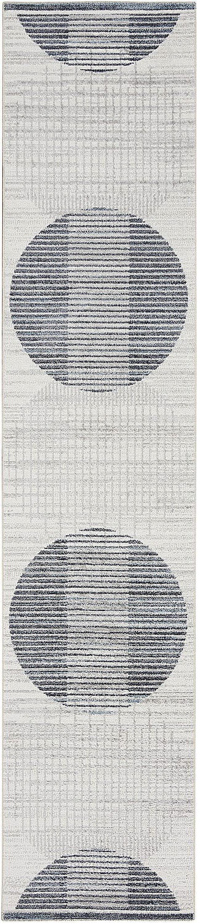 Astra Mid-Century Modern Ivory Blue Washable Geometric Runner Rug