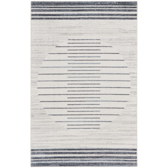 Nourison Astra Machine Washable 2'2" x 4' Ivory Blue Mid-Century Modern Indoor Flatweave Rug