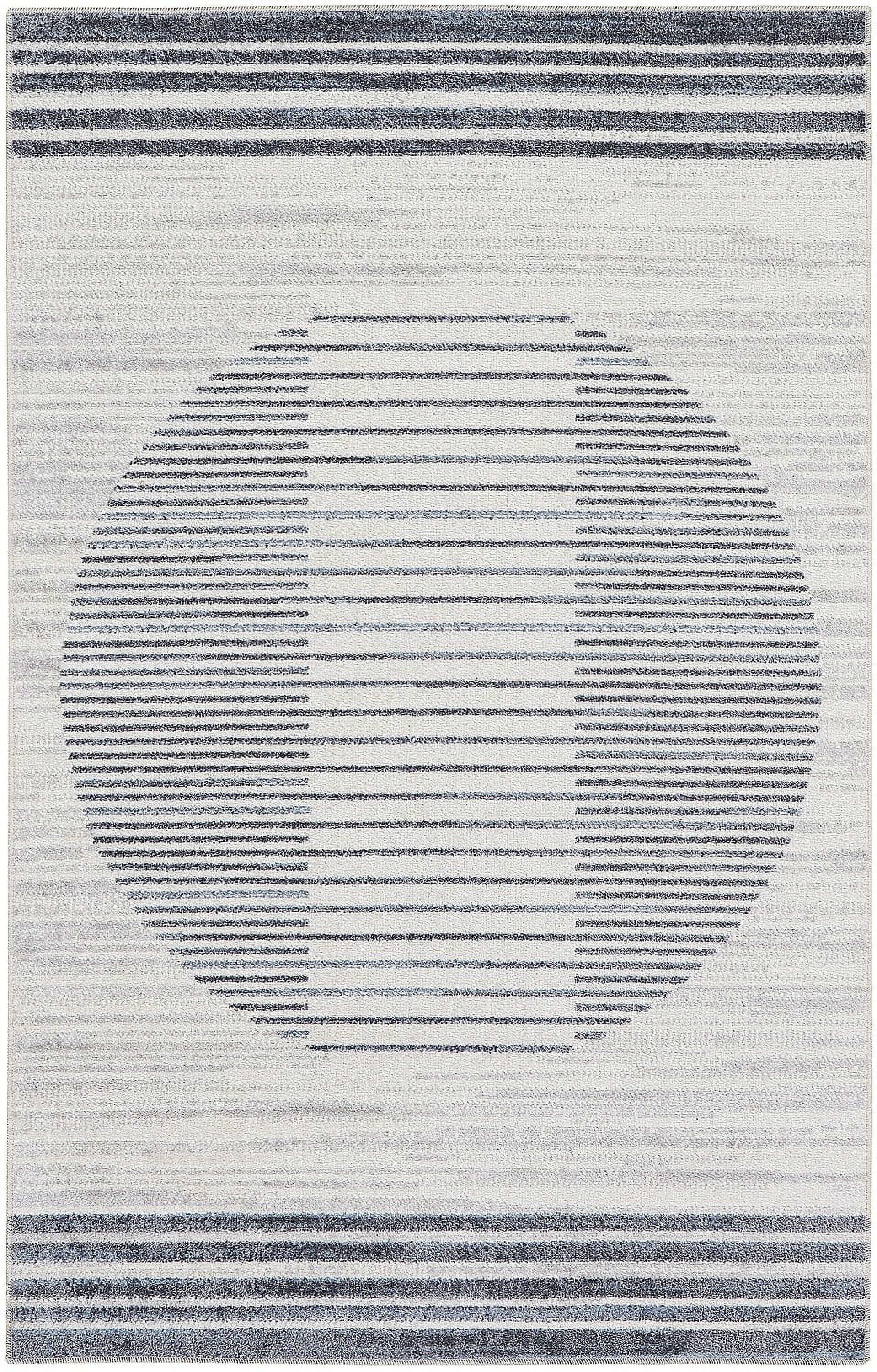 Scandinavian Charm Ivory & Blue Stripe Synthetic Rug, 2'2" x 4'