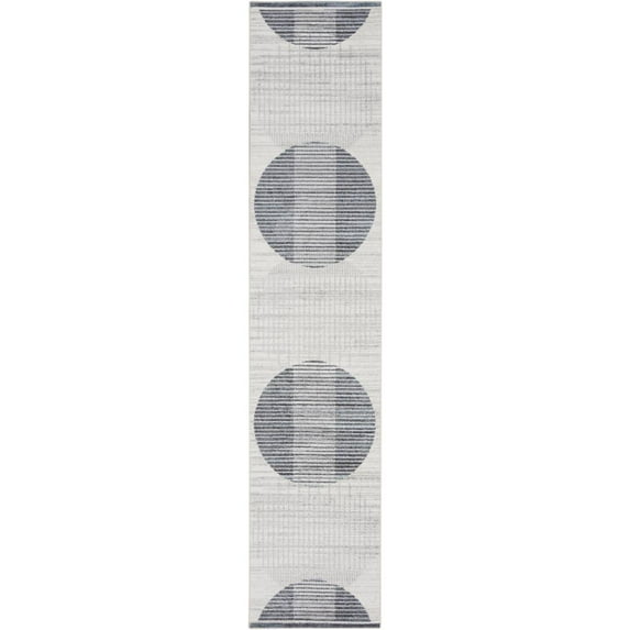 Nourison Astra Machine Washable Geometric Ivory Blue 2'2" x 8' Area Rug (2x8)