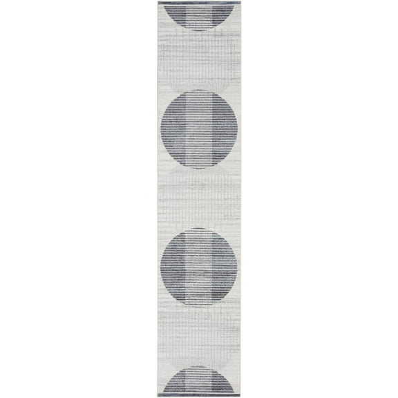 Nourison Astra Machine Washable Geometric Ivory Blue 2'2" x 8' Area Rug (2x8)