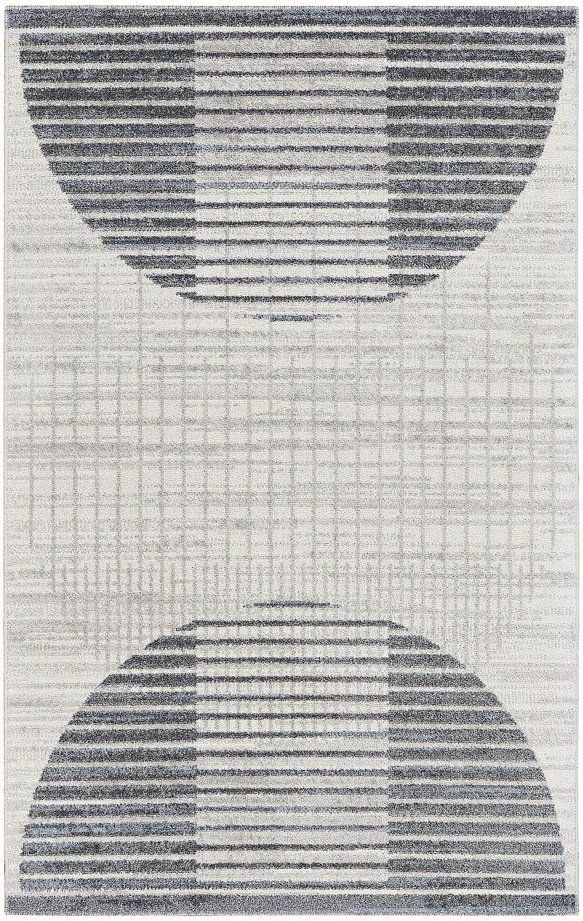 Astra Shimmering Geometric Blue Round Easy-Care Area Rug