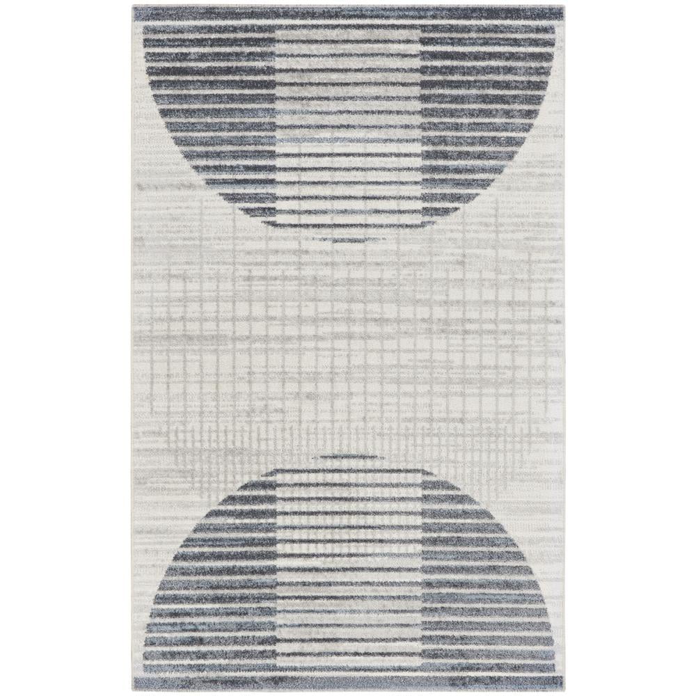 Astra Ivory Blue Machine Washable Geometric 4' x 6' Area Rug