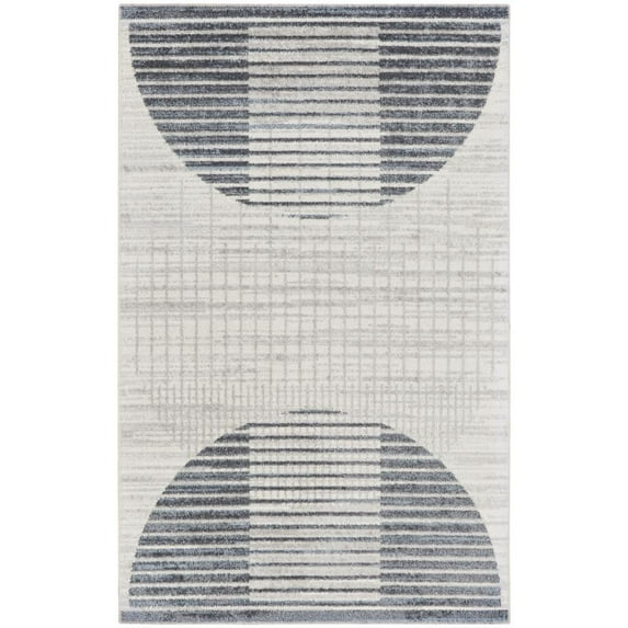 Nourison Astra Machine Washable Geometric Ivory Blue 4' x 6' Area Rug (4x6)