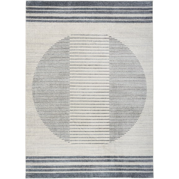Nourison Astra Machine Washable 5'3" x 7' Ivory Blue Mid-Century Modern Indoor Flatweave Rug