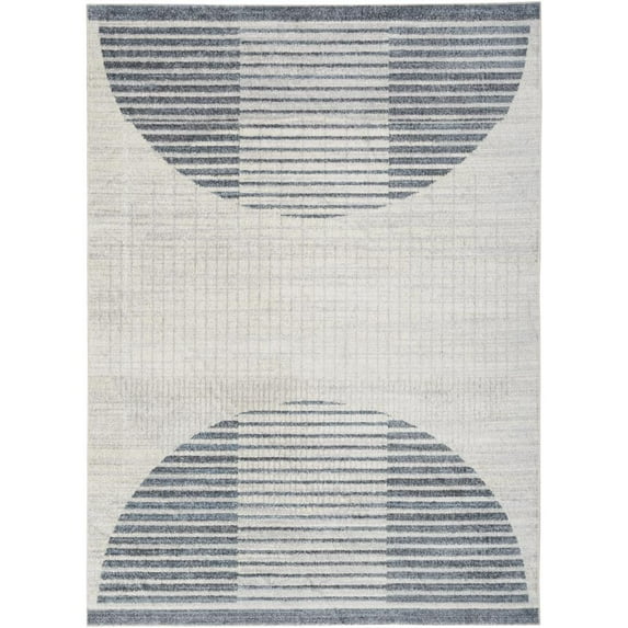 Nourison Astra Machine Washable Geometric Ivory Blue 5'3" x 7' Area Rug, (5x7)