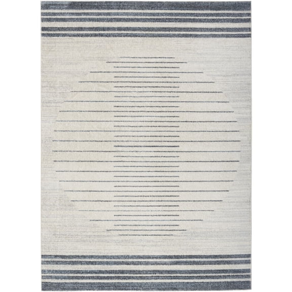 Nourison Astra Machine Washable 5'3" x 7' Ivory Blue Mid-Century Modern Indoor Flatweave Rug