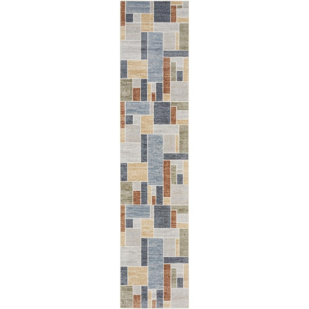 Nourison Astra Machine Washable Geometric Multicolor 2'2" x 10' Area Rug (2x10)