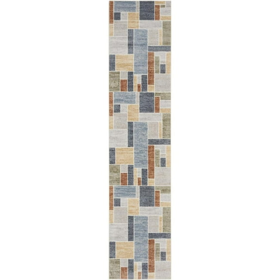 Nourison Astra Machine Washable Geometric Multicolor 2'2" x 10' Area Rug (2x10)