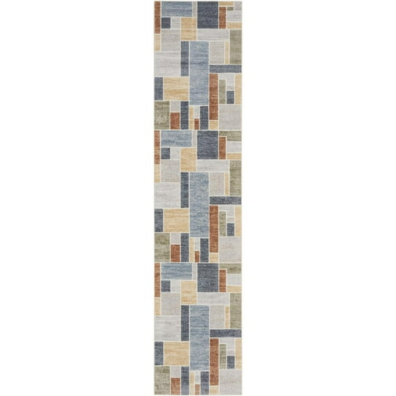 Nourison Astra Machine Washable Geometric Multicolor 2'2" x 10' Area Rug (2x10)