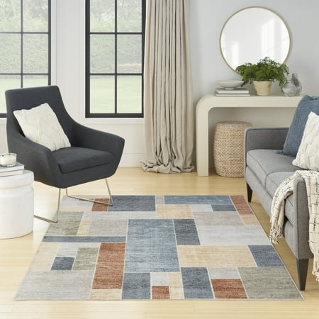 Nourison Astra Machine Washable Geometric Multicolor 5'3" x 7' Area Rug, (5x7)