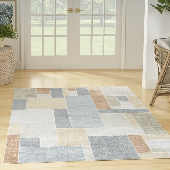Nourison Astra Machine Washable Geometric Multicolor 6'7" x 9' Area Rug (7x9)