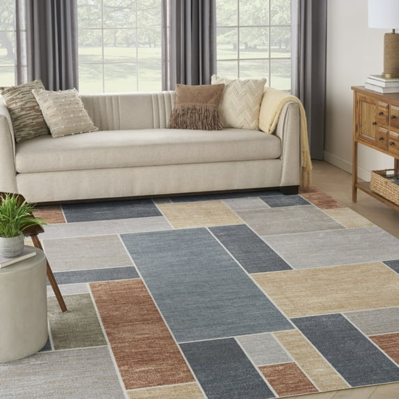 Nourison Astra Machine Washable Geometric Multicolor 9' x 12' Area Rug (9x12)