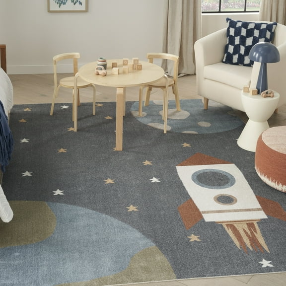 Nourison Astra Machine Washable Graphic Sky Blue 6'7" x 9' Kids Area Rug (7x9)